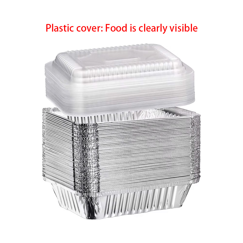 Rectangular Disposable Silver Aluminum Food Grade 710ml Food Container Lid Takeaway Lunch Box Commercial Pan Meat Veggies Meal