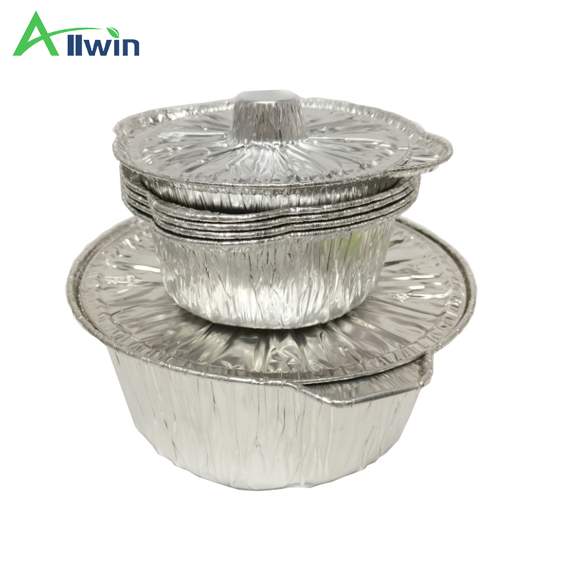 5 Sizes Disposable Quart Aluminum Foil Pot Disposable Cooking Pots With Lids For Vacation Trips Camping Heating Cooking