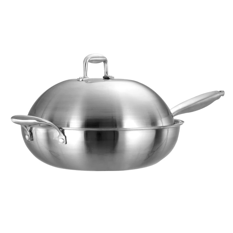 Willow &amp; Everett Wok Pan - Non-Stick Stainless Steel Stir Fry Pans With Domed Lid - Scratch Proof Cookware