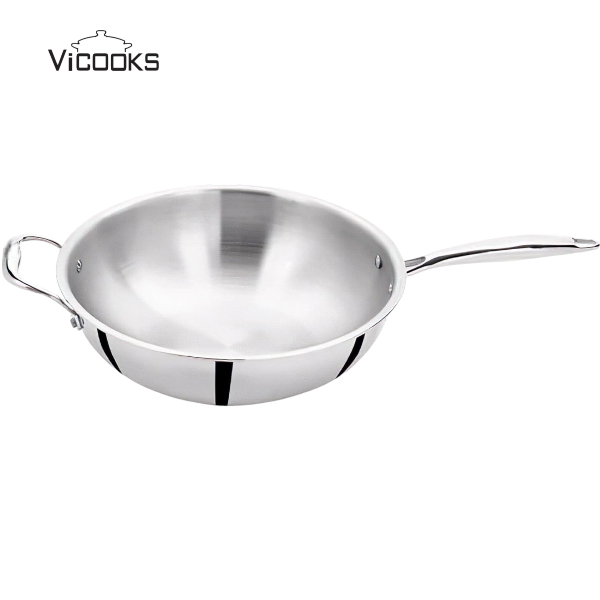 Premium 3Ply Stainless Steel Wok for Induction Stovetop Heavy Duty Tri-Ply Stir Fry Pan