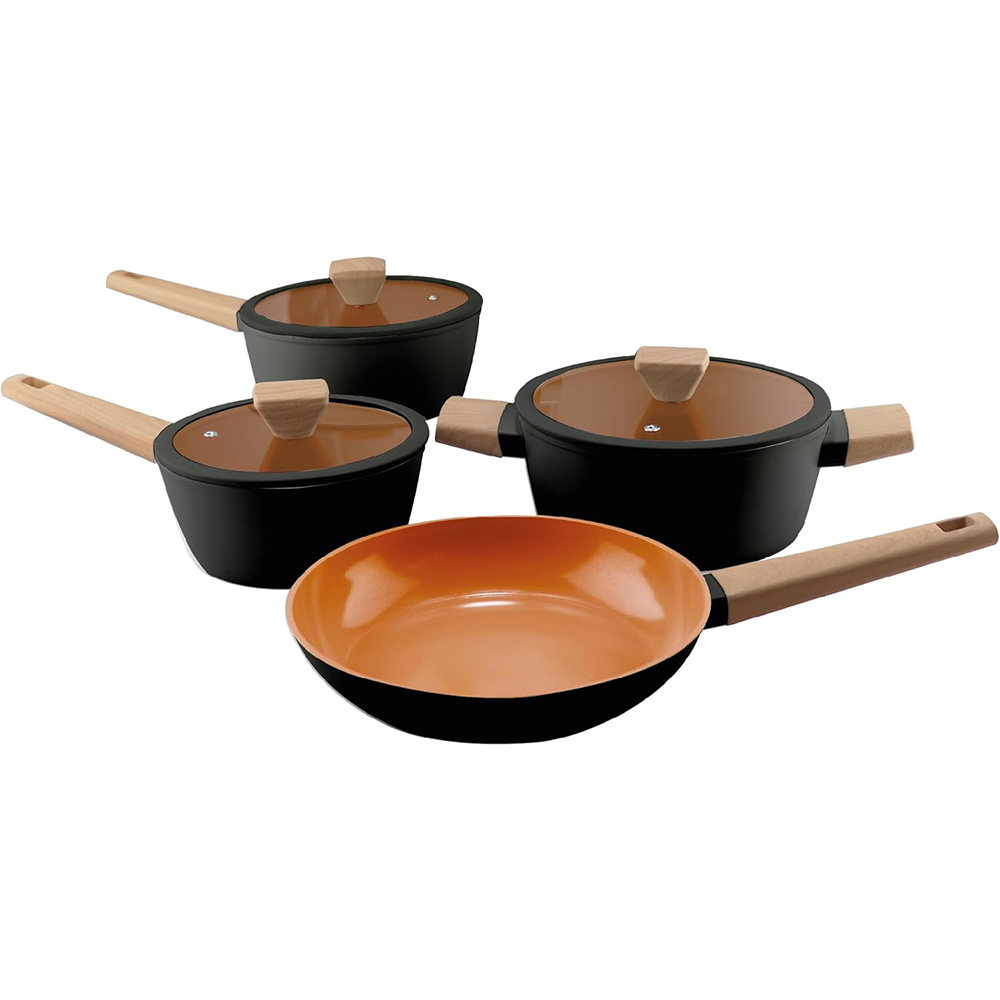 7-Piece Aluminum Induction Cooker Compatible Cookware Set Non-Stick Ceramic Coating Glass Covers Plastic Handles No PFOA/PFAS