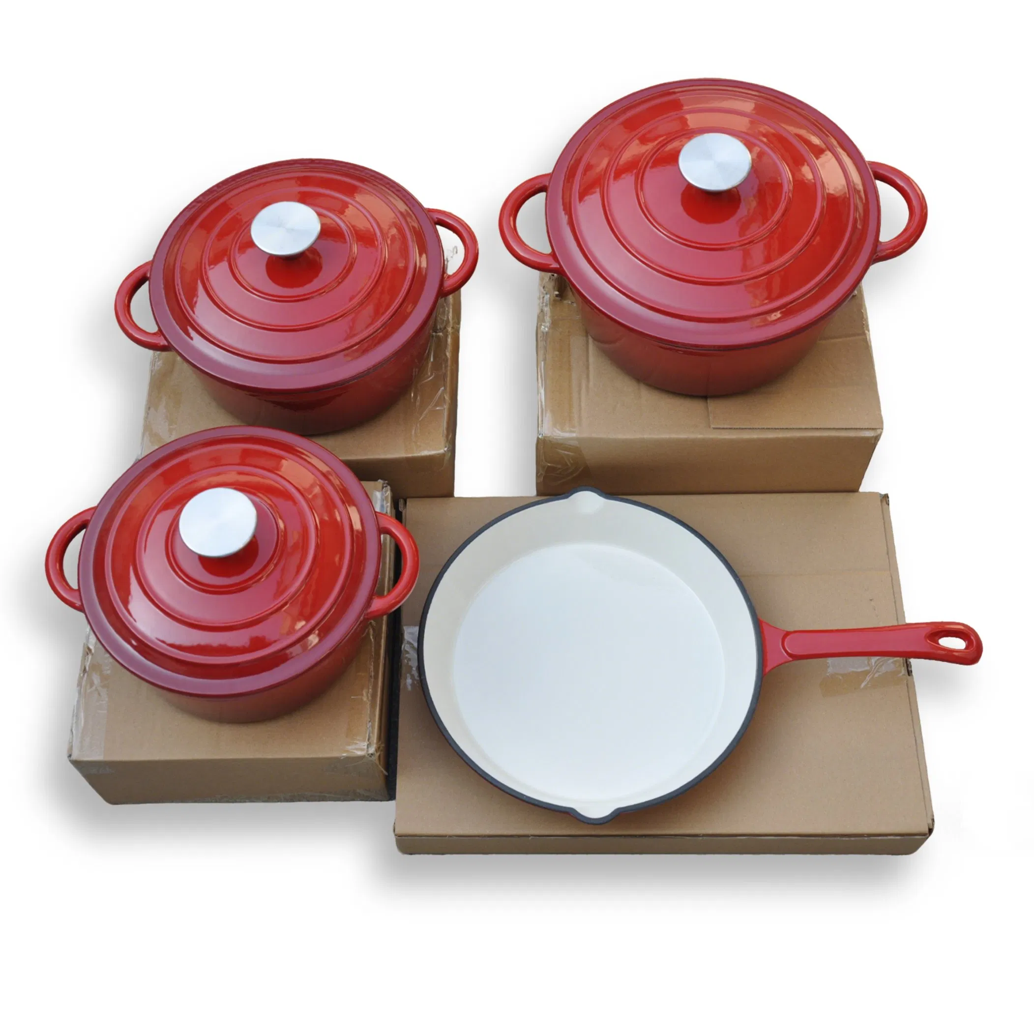 Customized 4-Piece Nonstick Enamel Cast Iron Cookware Set Metal Cooking Pots Pan for Stew Steak Roasting Durable Easy to Clean