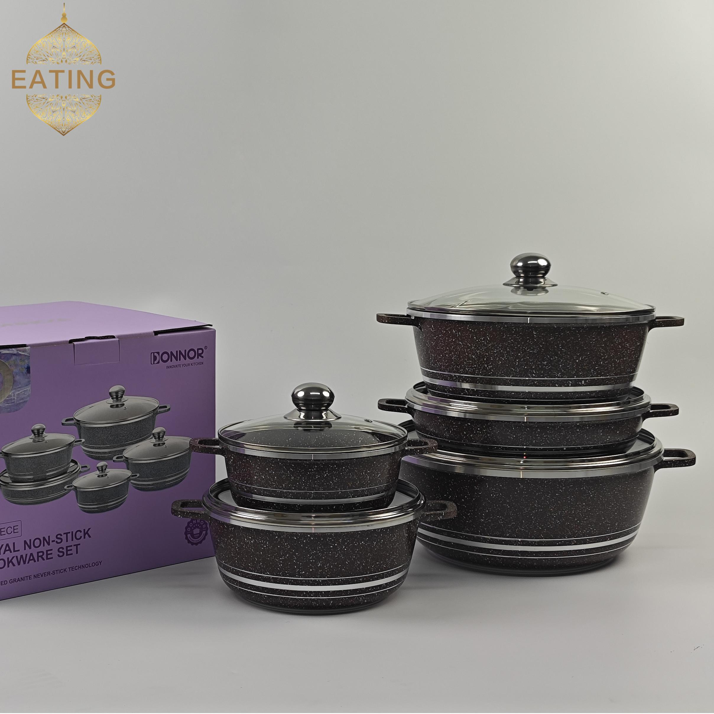 2025 New 10-Piece Nonstick Cookware Set Pots and Lids Set (20-24-28-32 Cm) - High Quality Durabler Professional Kitchens Granite