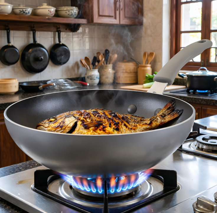 Chinese Stir-fry Pan Nonstick Wok with Cool Safe Handle Pre-Seasoned Flat Bottom Wok for Induction Electric Gas OEM Available