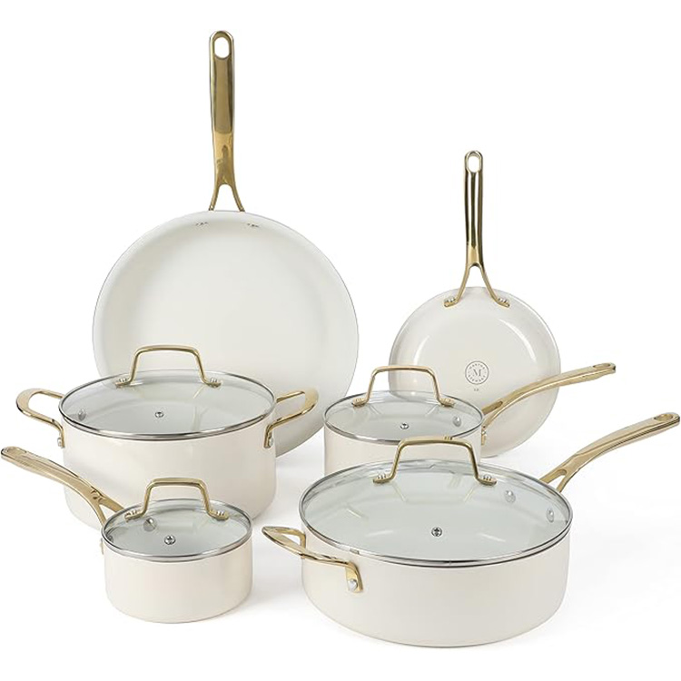Geling Chinese Factory Premium White Non Stick Ceramic Kitchen Frying Pan Sets Wholesale Non Toxic Aluminum Cookware Sets