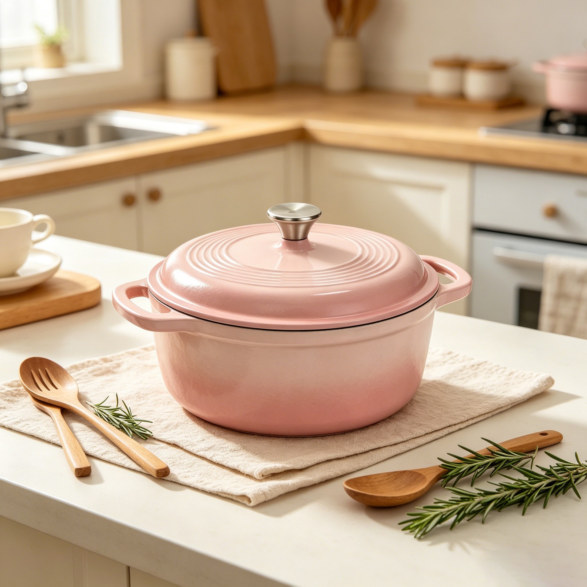 26cm Round Enamel Cast Iron Casserole Pot with Double Handles Durable Dutch Oven for All Stovetops