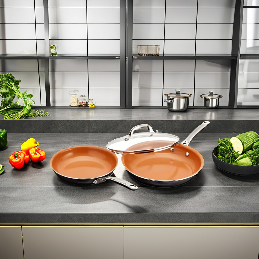 Wholesale Classic 3Pcs Non-Stick Ceramic Aluminum Cookware Set with Stainless Steel Handle Healthy &amp; Durable No PFAS &amp; PFOA