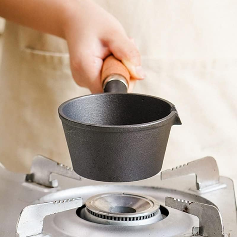 Small Oil Pan Mini Cast Iron Frying Pan Non-Stick Fried Egg Dumpling Pre-Seasoned Saucepan Wooden Handle