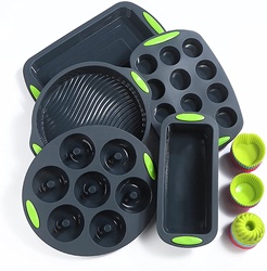 Factory Ready Wholesale 5pcs Set Dark Grey Silicone Bakeware Set Non-Stick Silicone Cake Baking Mold 12 Cup Muffin Pan