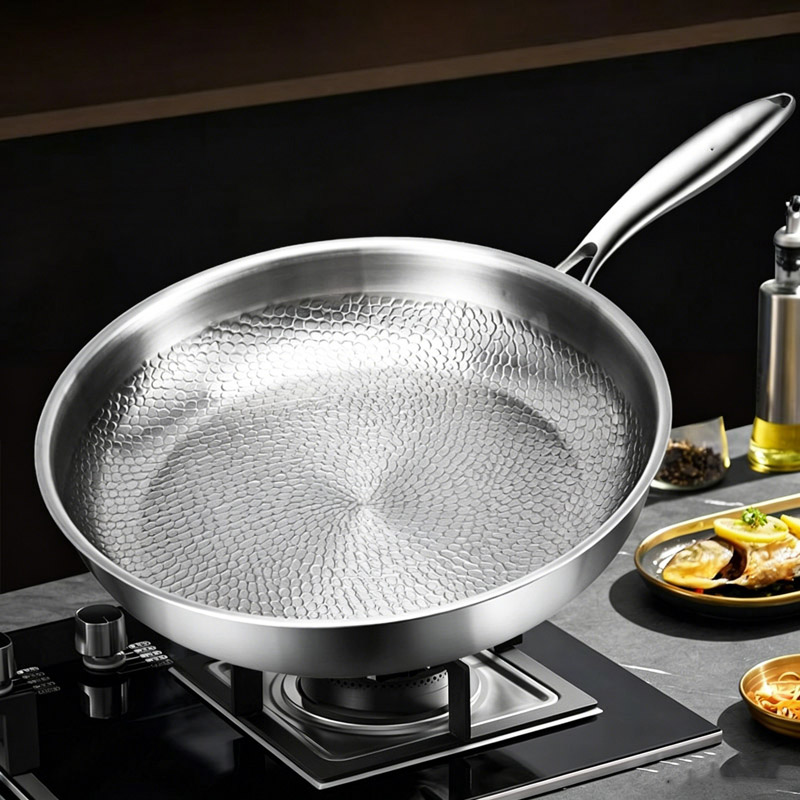 Premium Stainless Steel Skillet Stainless Steel Alloy Pan Non-Coated Home Use Steak Pan Gas Stove Compatible Titanium Cookware