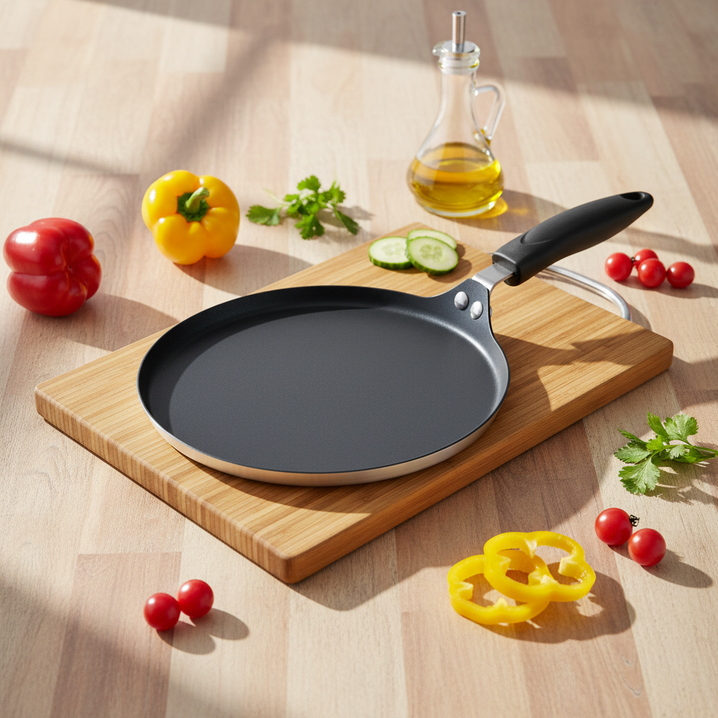 Crepe Pancake Pan Round Nonstick Griddle Feature Eco Friendly Aluminum Home Kitchen Sustainable Soft Touch Handle