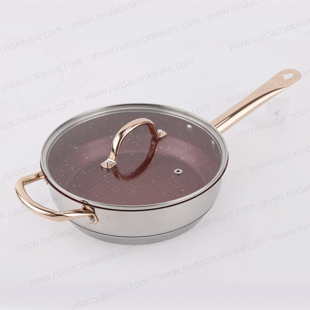 China Factory 8PCS Copper Handle Cookware Set Red Coating Fry Pan