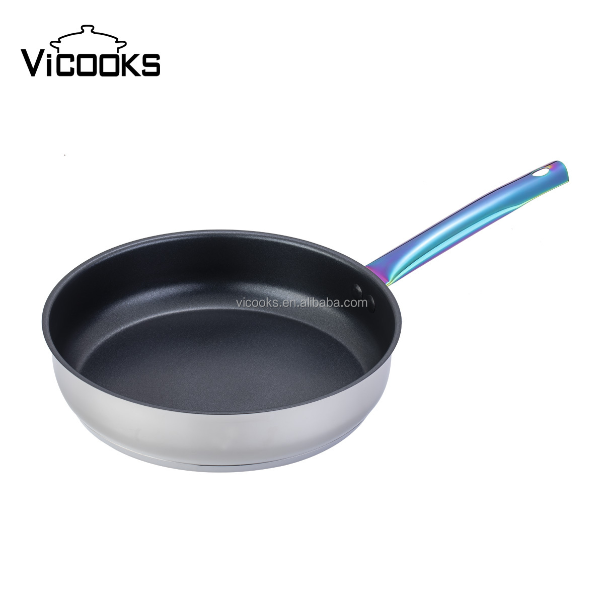 Multi-Layer Induction Bottom Mirror Polish Stainless Steel Fry Pan Nonstick Deep Frying Pan