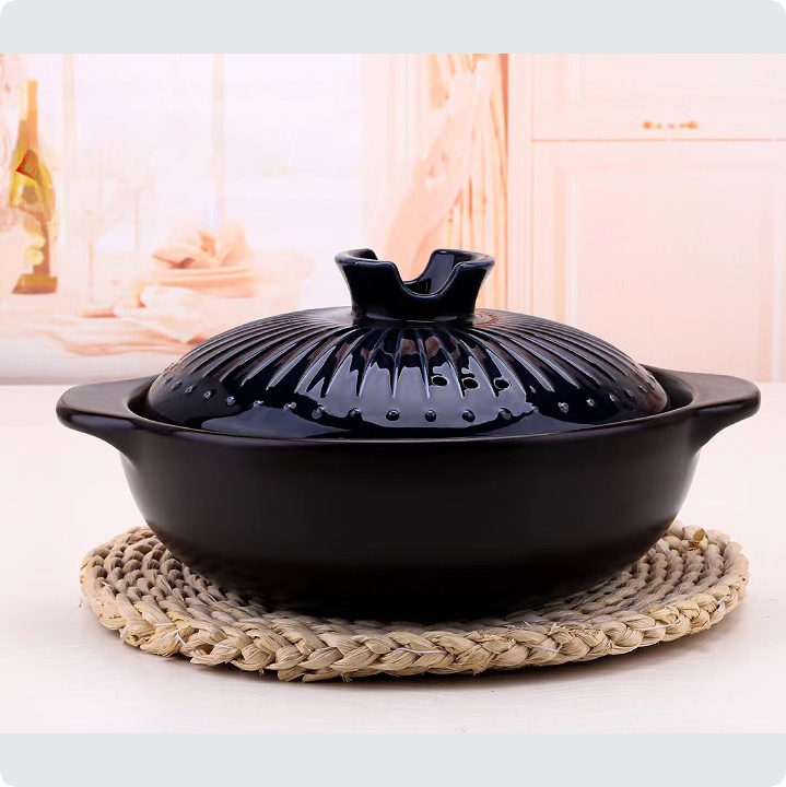 Modern Style Home Ceramic Round Stew Soup Casserole Pot with Lid Heat-Resistant 20cm Diameter for Cooking Soup and Stew