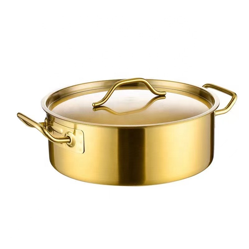 Hot Sale Non Stick Stainless Steel 28 cm Gold Luxury Hot Pot Soup &amp; Stock Pots With Lid