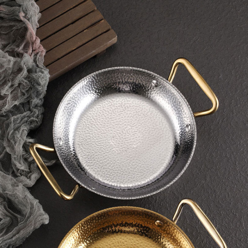Commercial Stainless Steel Sukiyaki Dry Hotpot Non Stick Cooking Frying Pan Double Handles Spanish Paella Pan for Restaurants