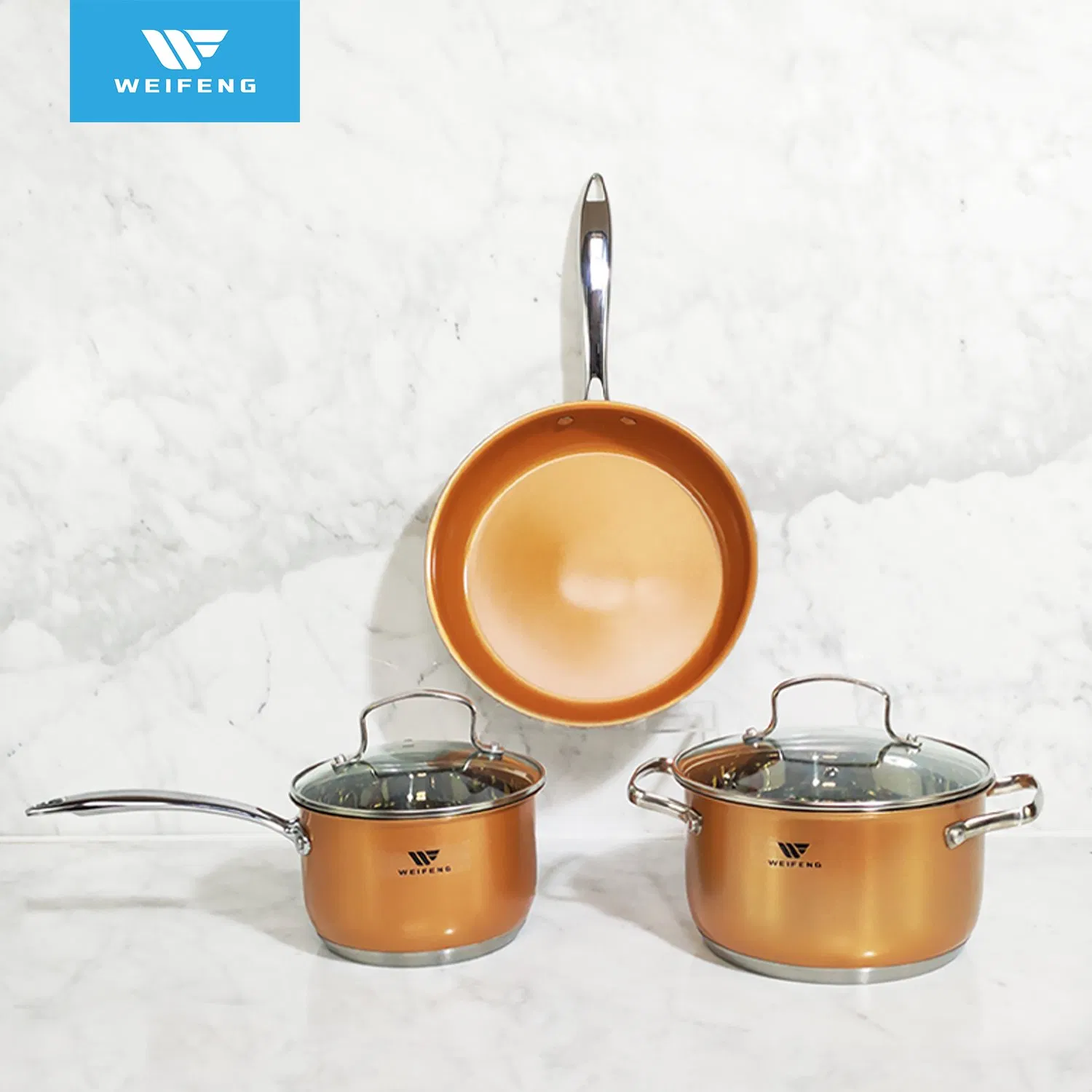 6PCS Kitchen Stainless Steel Cookware with Copper High Temperature Painting