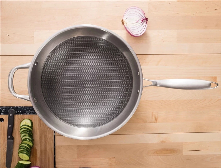 30cm Stainless Steel Tri-Ply Non-Stick Fry Pan with Glass Lid Honeycomb Design Non-Toxic and Eco-Friendly Kitchen Tool