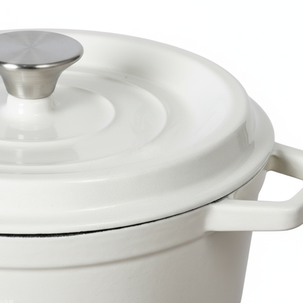 Classic Enameled Cast Iron Dutch Oven, 23cm Cream White Thickened Casserole with Double Handles