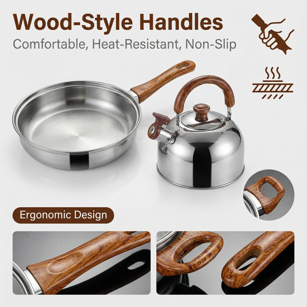 Multipurpose 12-Piece Stainless Steel Non-Stick Cookware Set Universal Stove Compatibility for Commercial Home Use Modern Design
