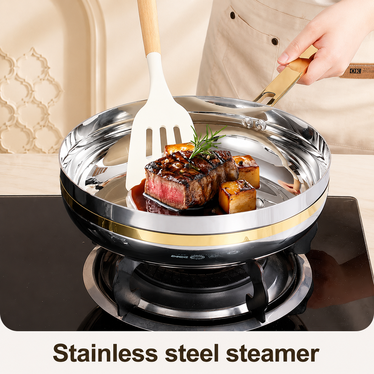 10 Piece Forged 304 Three-layer Stainless Steel Non-Stick Cookware Set Modern Classic Black Premium Handle Induction Gas