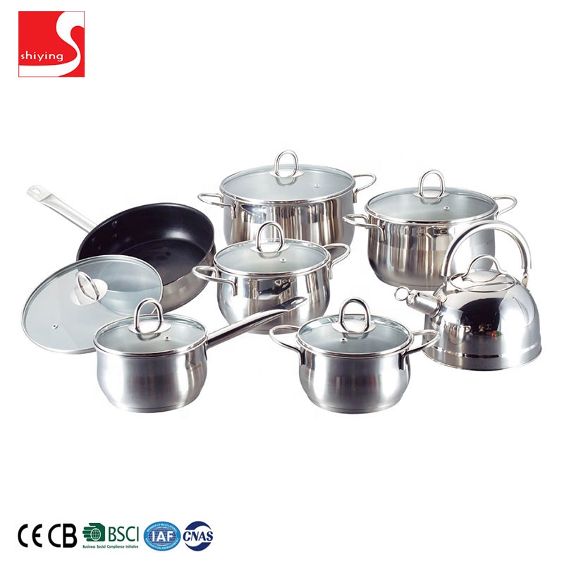High Quality Belly Shape Stainless Steel Stock Pot Casserole Cookware Set with Golden Handle