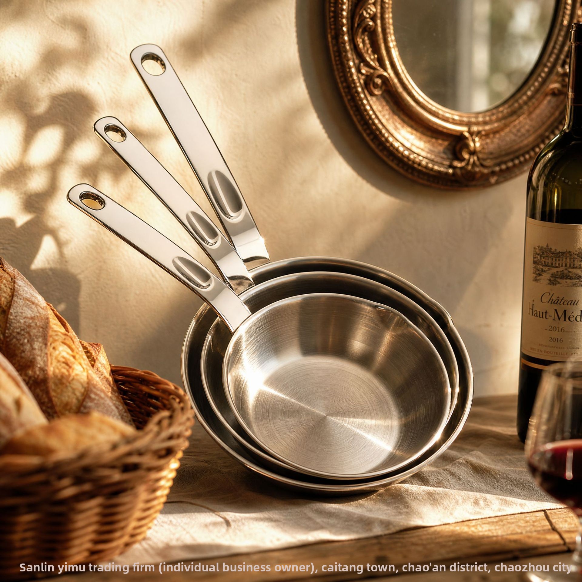 316L Stainless Steel Three-layer Bottom Modern Minimalist Design Non-coated Frying Pan for Home Use
