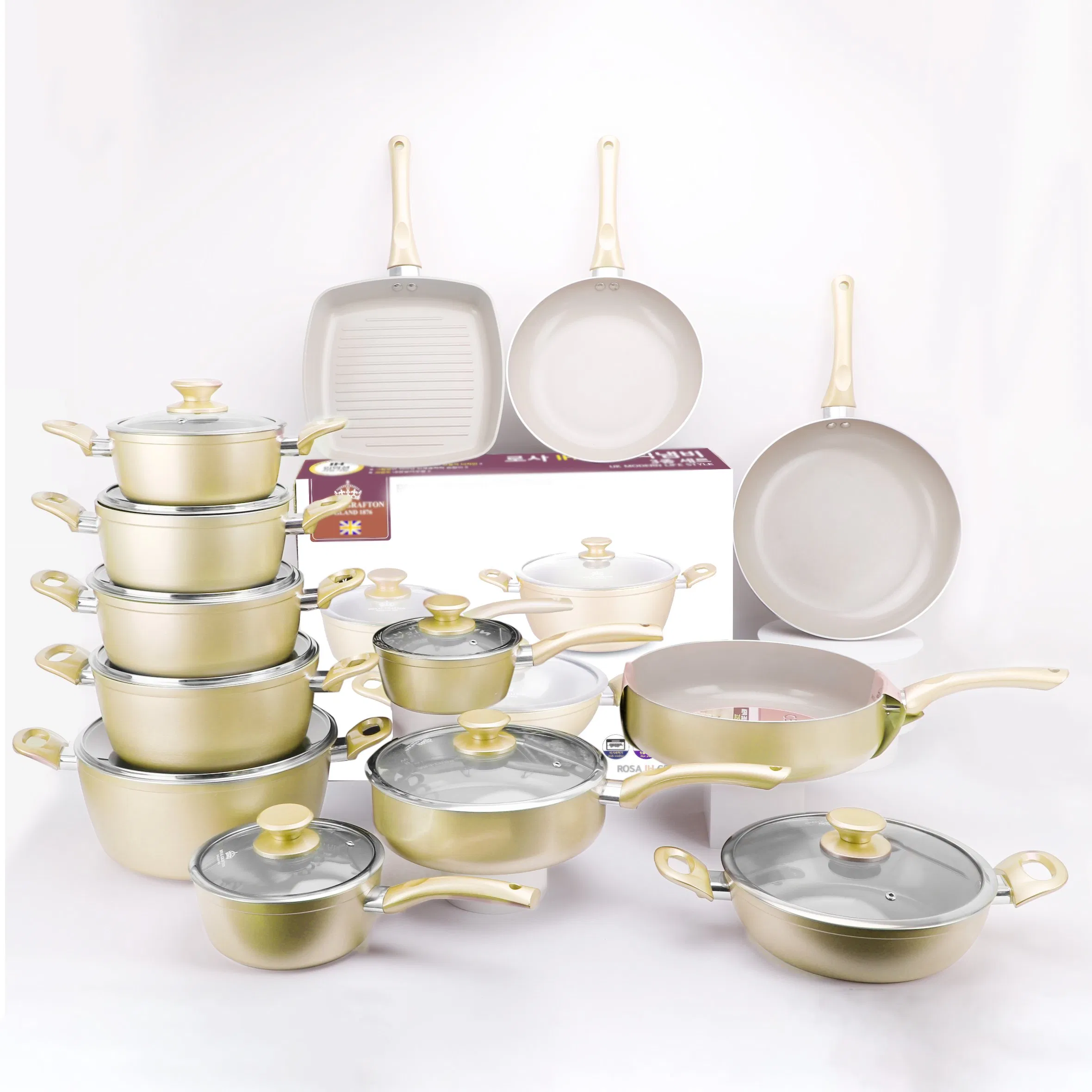 2024 Canton Fair New Design 4-22PCS Forged Aluminum Cookware Set Luxury Nonstick Pan and Pot Sets