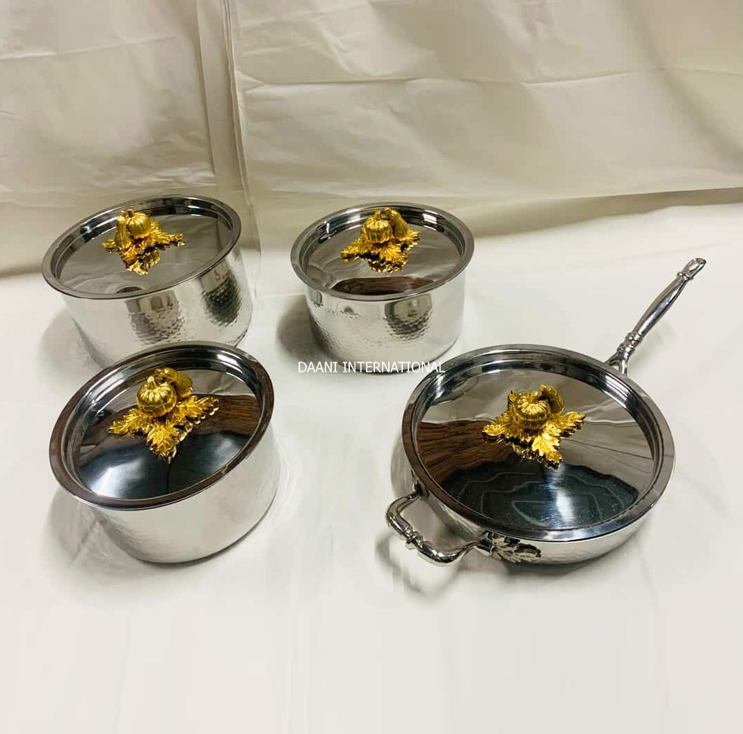 Premium Stainless Steel Gold Cookware Set Food Safe Durable Oven Safe Dishwasher Safe Lightweight Rust-Proof Multi-Piece Cooking