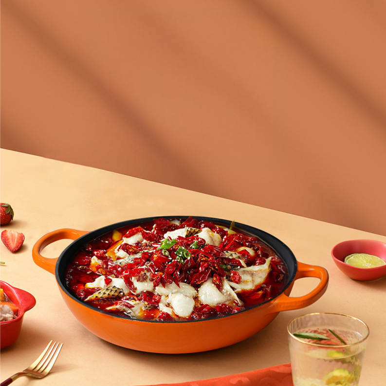 Cast Iron Dutch Oven with Enamel Coating Dual Handles Pot Lid Durable Metal Kitchen Essential