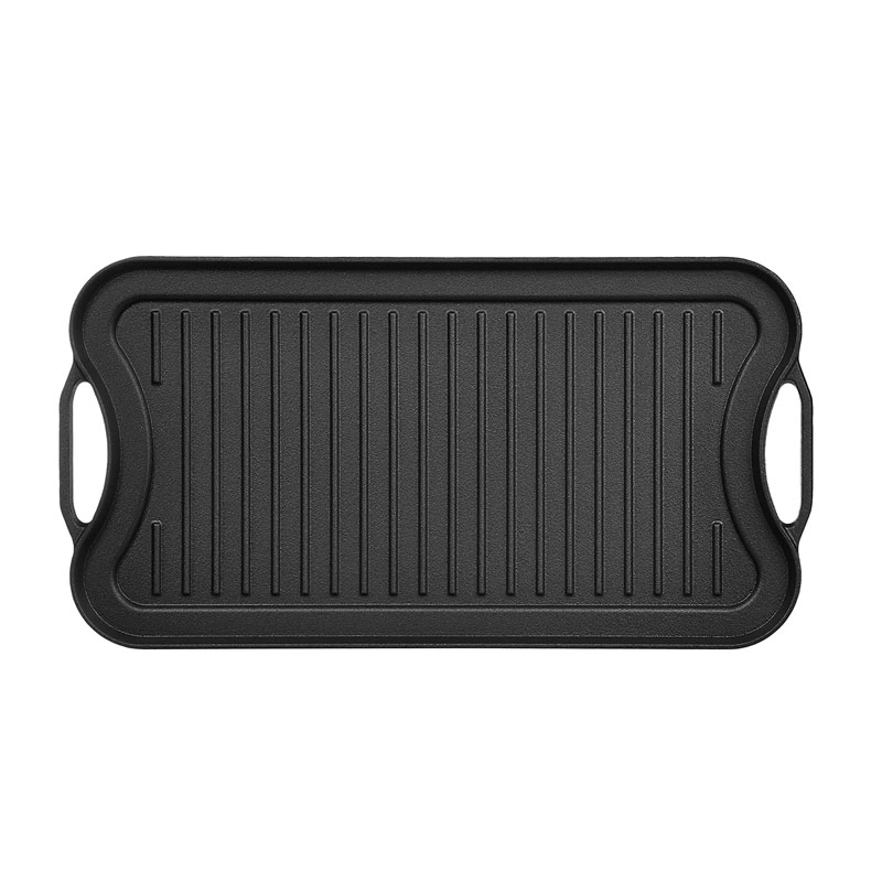 Cast Iron Grill Pan Rectangular Griddle Plate Double Used BBQ Grill Pan Home or Outdoor Garden Cookware