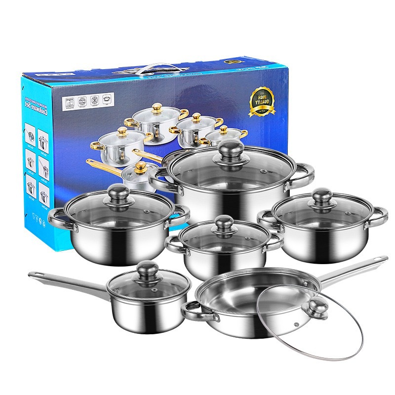 6-Piece Eco-Friendly Stainless Steel Non-Stick Cookware Set PotsIncludes Frying Pan Glass Pink Casseroles Soup Stock