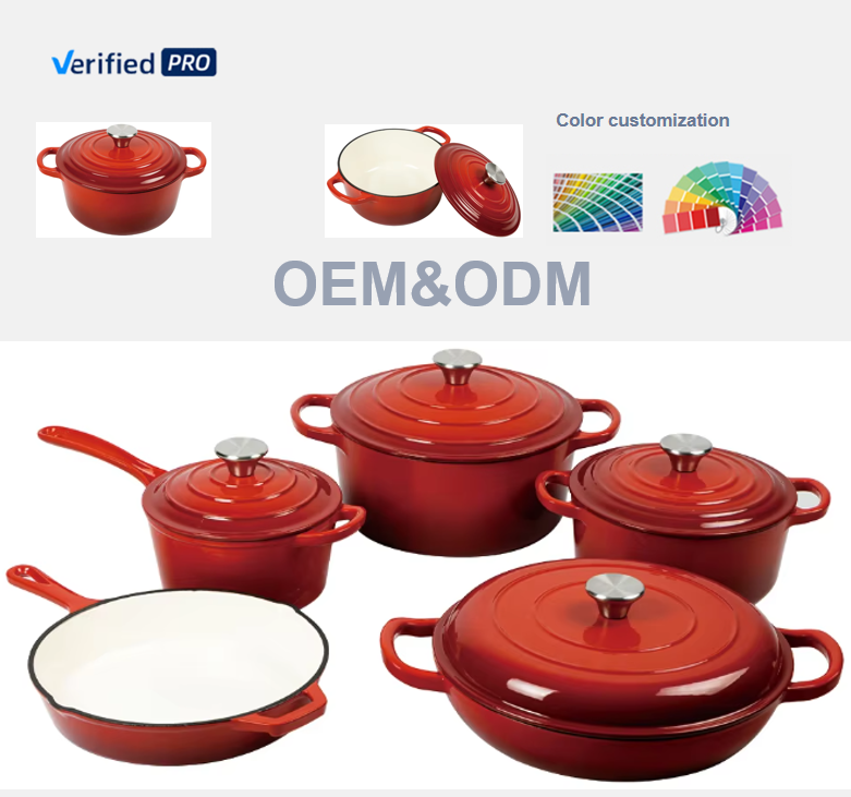Kitchen Customizable Enameled Dutch Oven Cast Iron Cookware Casserole Cooking Soup &amp; Stock Pots and Pans Set