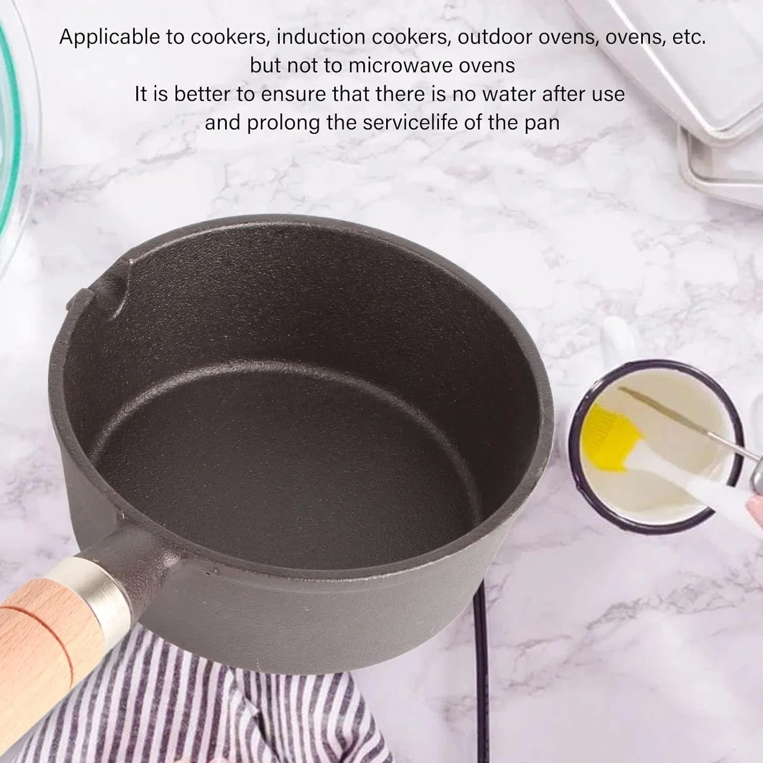 Small Oil Pan Mini Cast Iron Frying Pan Non-Stick Fried Egg Dumpling Pre-Seasoned Saucepan Wooden Handle