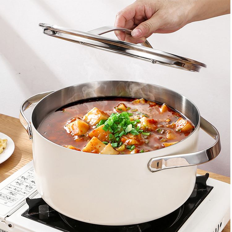 Tianxing Enamel Coating Casserole Triply Stainless Steel Cookware Soup Warmer Pot Stock Pot Non Stick Cooking Pot Set