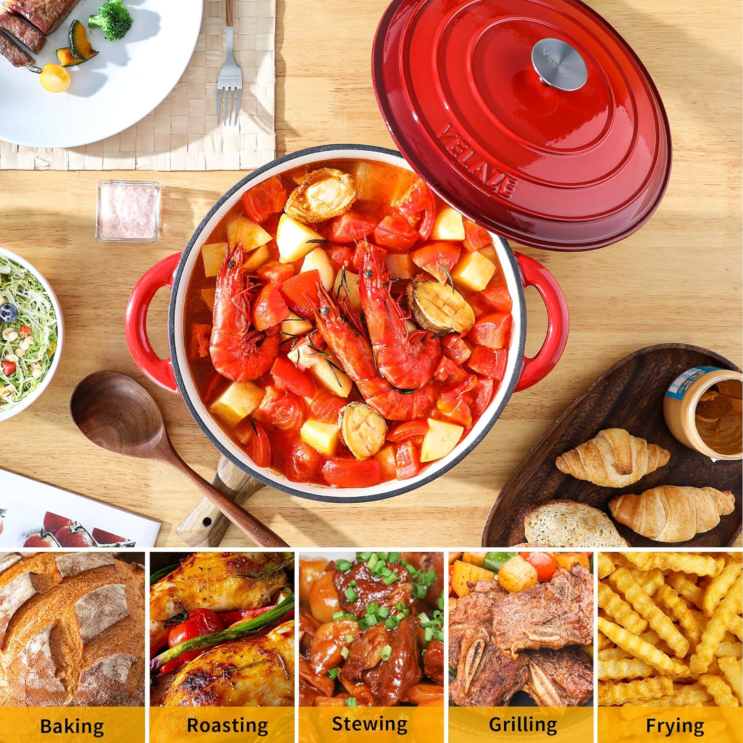 Kitchen Customizable Enameled Dutch Oven Cast Iron Cookware Casserole Cooking Soup &amp; Stock Pots and Pans Set
