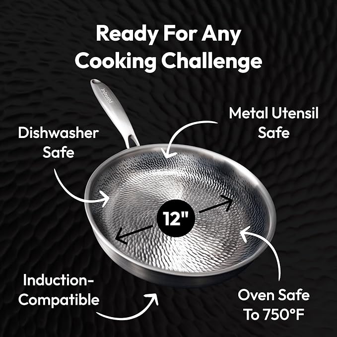 20/24/26/28cm Cooking Frying Pan Non-stick Triply TitaniumPan No Coating Hammer Pattern Titanium Pan with Lid