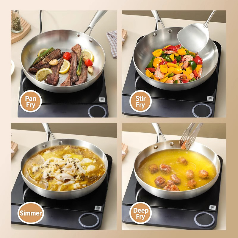 3-Ply Stainless Steel Non-Stick Frying Pan Set 18/10 Wok Fry Pan Skillet For Induction And Household Cooking Use