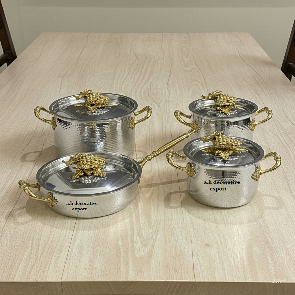 High-End Induction Compatible Stainless Steel Hammered Casserole Stock Pot Set Eco-Friendly Elegant Buffet Serving Pots for Home