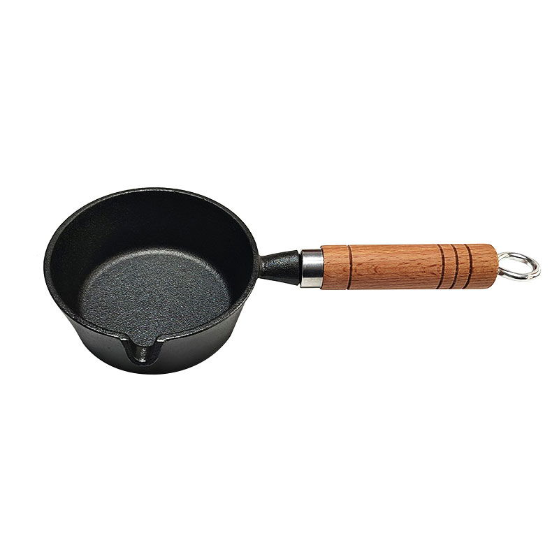 Small Oil Pan Mini Cast Iron Frying Pan Non-Stick Fried Egg Dumpling Pre-Seasoned Saucepan Wooden Handle