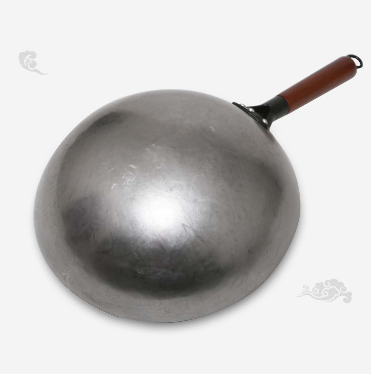 Wok Burner Traditional Authentic Hand Hammered Cast Iron Round Bottom Stir Fry Pans Wood Handle Wok Pan