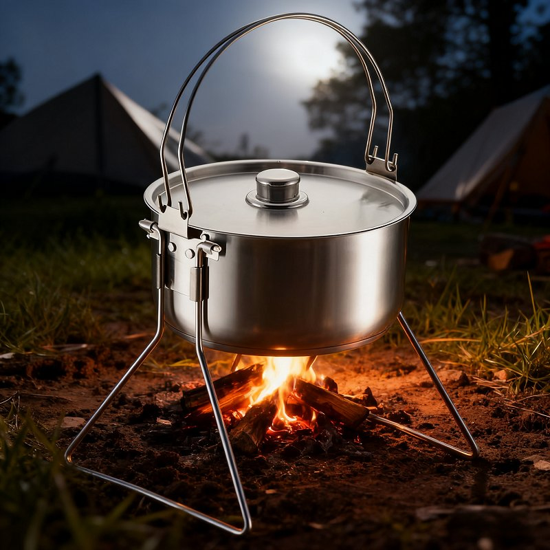 High Quality Easy Clean Stainless Steel Folding Camping Outdoor Cooking Pot Set Camping Cookware Non Stick