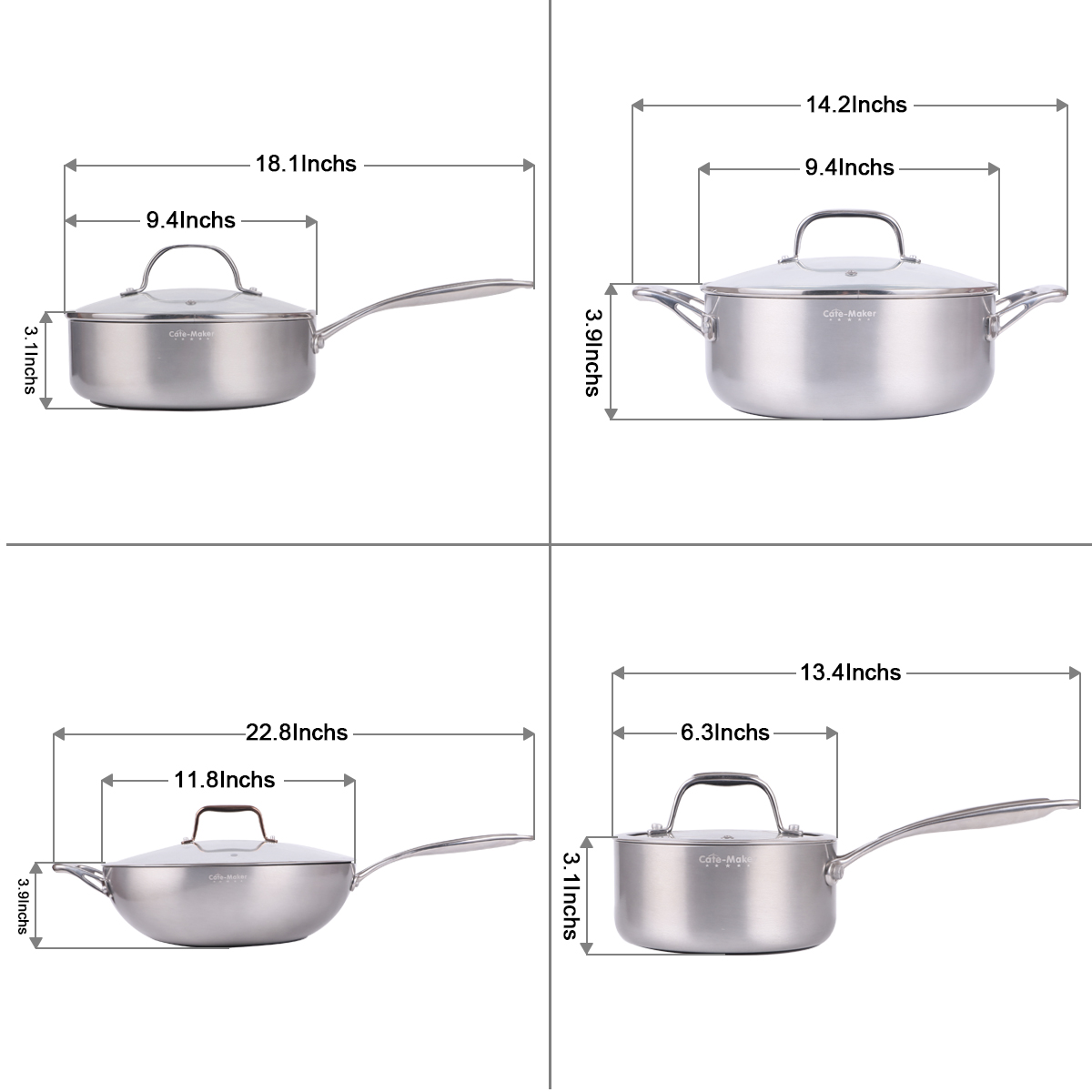 Kitchenware Non-Stick Stainless Steel Aluminum-Clad Fry Pan with Non-Stick Coating Professional Restaurant Kitchen