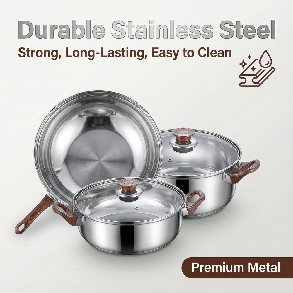 Multipurpose 12-Piece Stainless Steel Non-Stick Cookware Set Universal Stove Compatibility for Commercial Home Use Modern Design