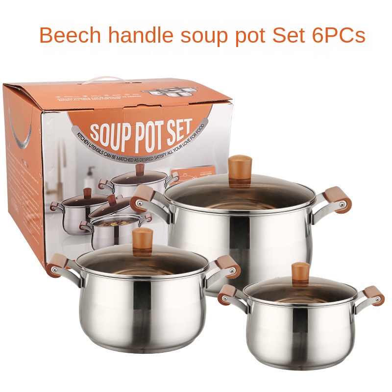 Premium 6-Piece 201 Stainless Steel Casserole &amp; Cooking Pot Set with Glass Lid Large Capacity Modern Design