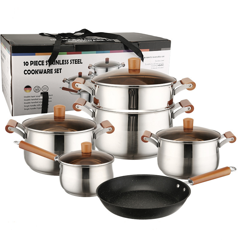 Premium 6-Piece 201 Stainless Steel Casserole &amp; Cooking Pot Set with Glass Lid Large Capacity Modern Design
