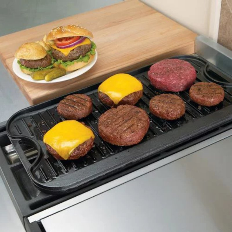 Cast Iron Grill Pan Rectangular Griddle Plate Double Used BBQ Grill Pan Home or Outdoor Garden Cookware