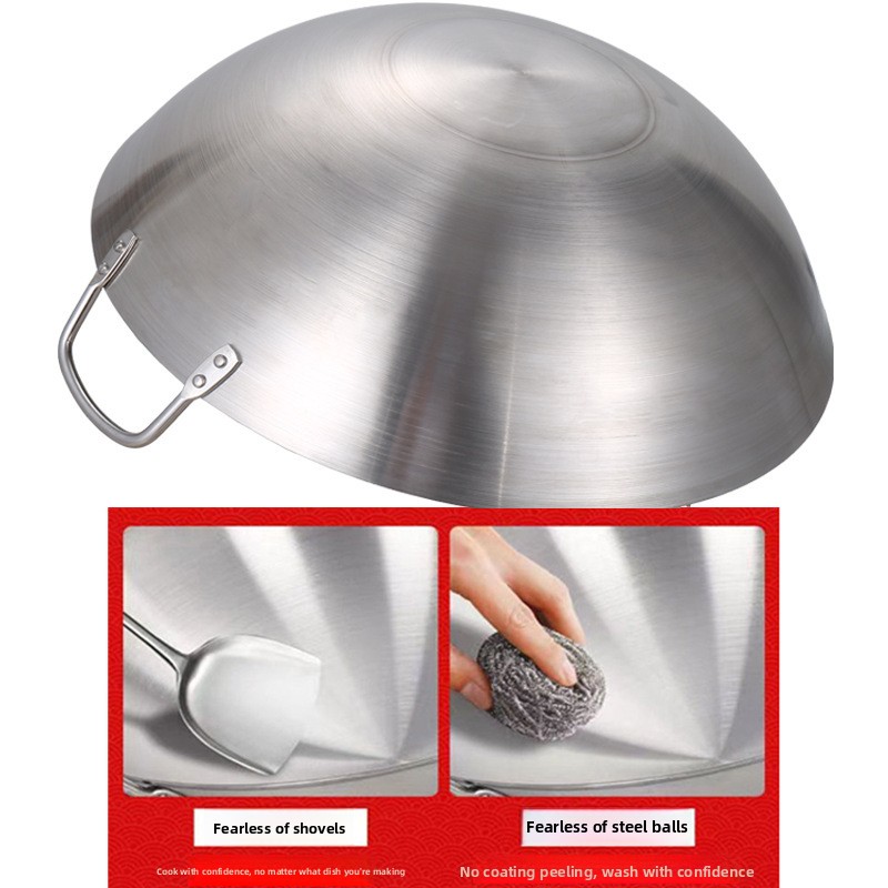 Multiple Sizes of Double Handle Stainless Steel 201 Wok, Suitable for Restaurants and Household Stir Fry