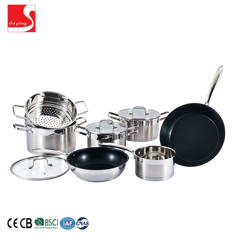 High Quality Belly Shape Stainless Steel Stock Pot Casserole Cookware Set with Golden Handle