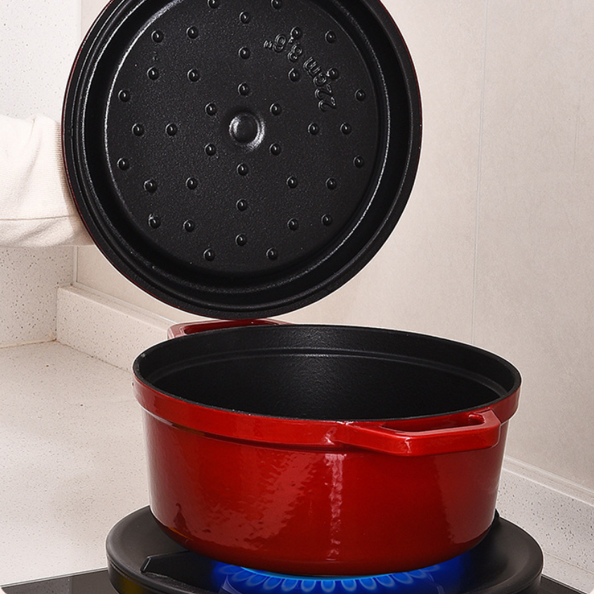Enameled Cast Iron Dutch Oven | Red Casserole Pot, Gas &amp; Induction Compatible, 20-28cm